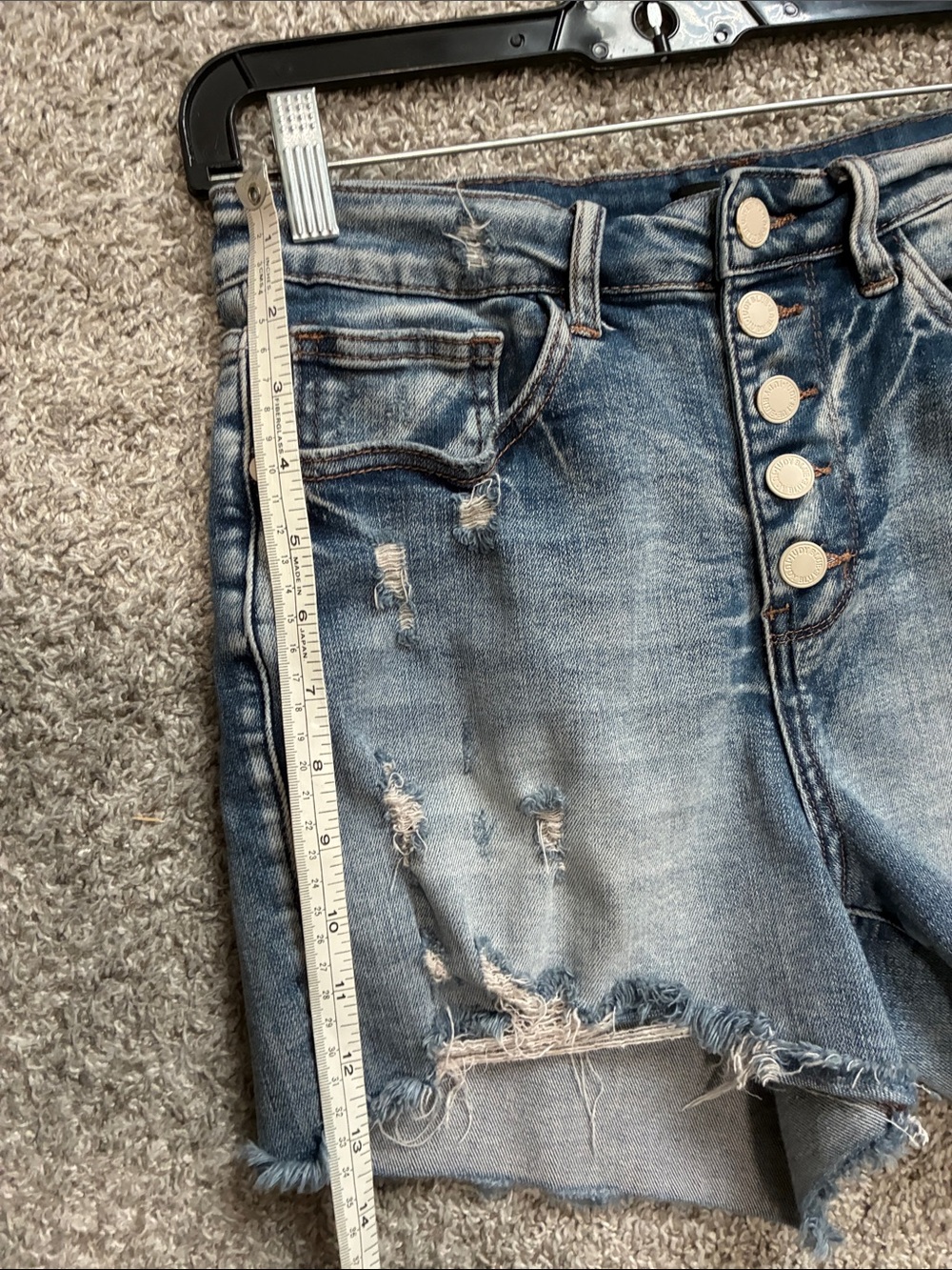 Judy Blue Distressed Blue Button-Fly Denim Shorts - Picture 6 of 9